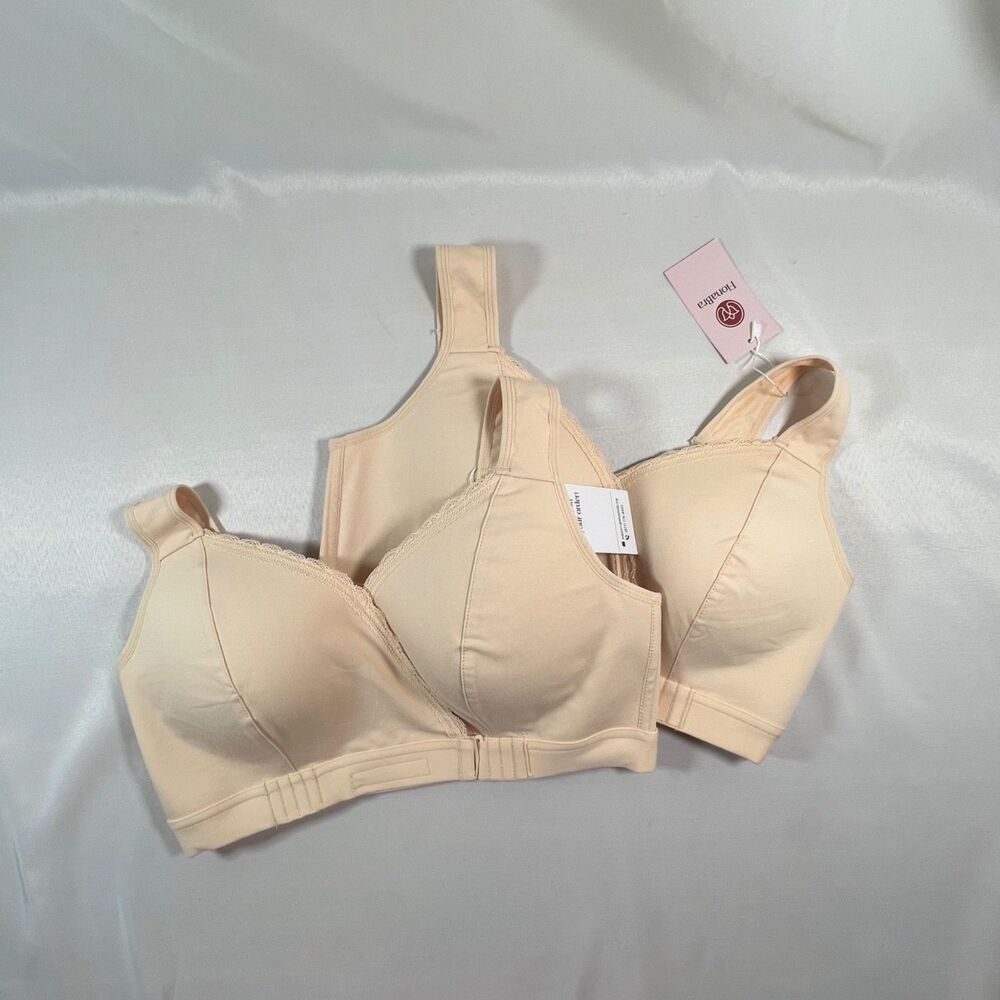 NWT FionaBra Women's Wireless Front Closure Comfort Bra 2-Pack Beige Size XL